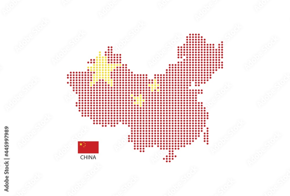 China map design by color of China flag in circle shape, White background with China flag.