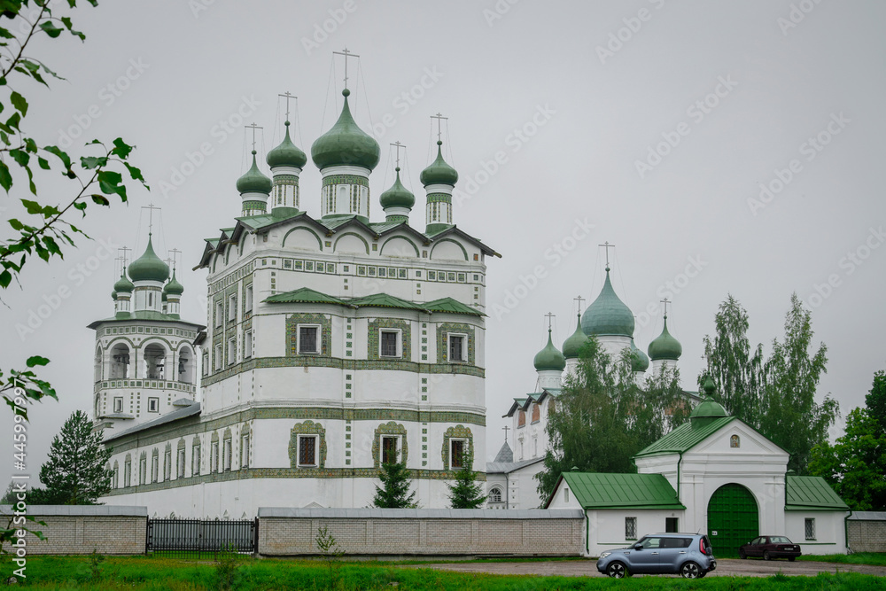 Cloud morning in the Vyazhischi Monastery in Veliky Novgorod