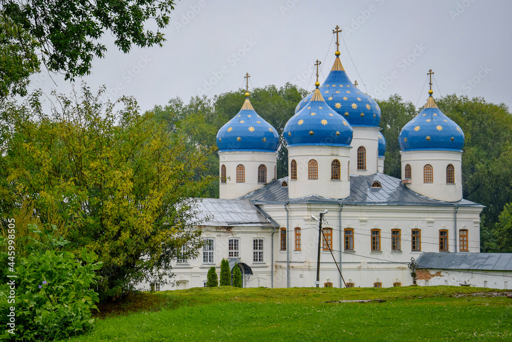 Blue domes on the church in Yuriev Monastery
