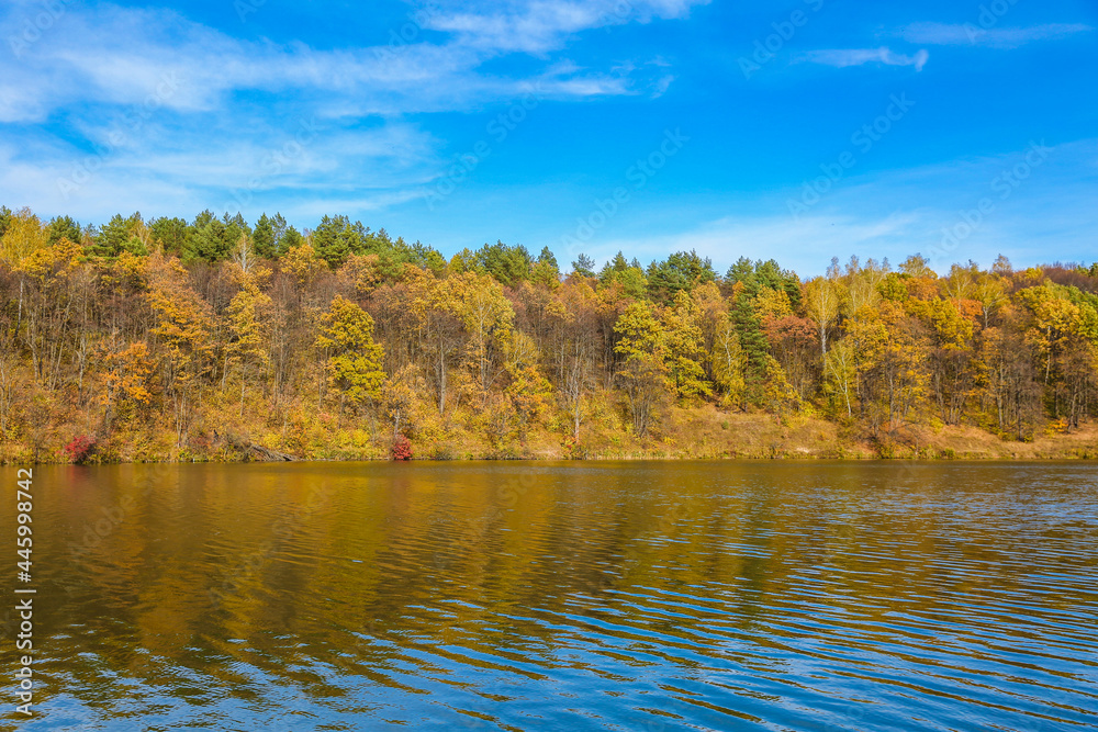 beautiful big lake in the forest in autumn beautiful big lake in the forest in autumn