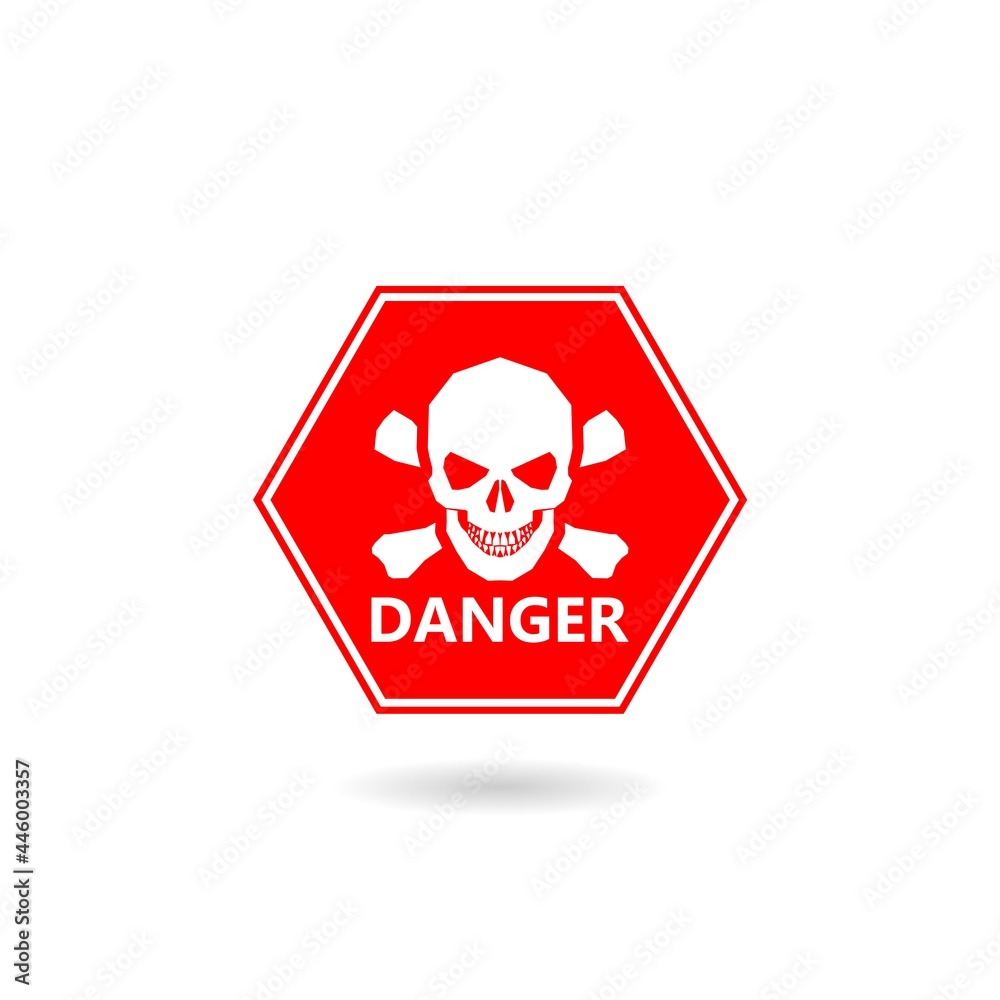 Danger symbol glyph icon with shadow