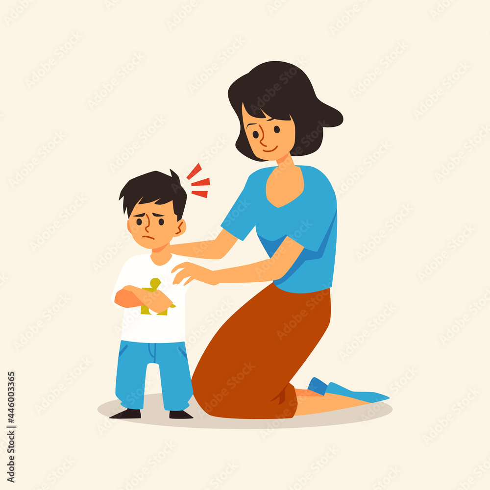 Child autist has issues with communication, flat vector illustration isolated. Child autist has issues with communication, flat vector illustration isolated.