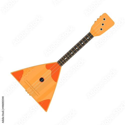 Balalaika. Russian folk three-stringed musical instrument. Triangular wooden shape. Creativity symbol. Vector.