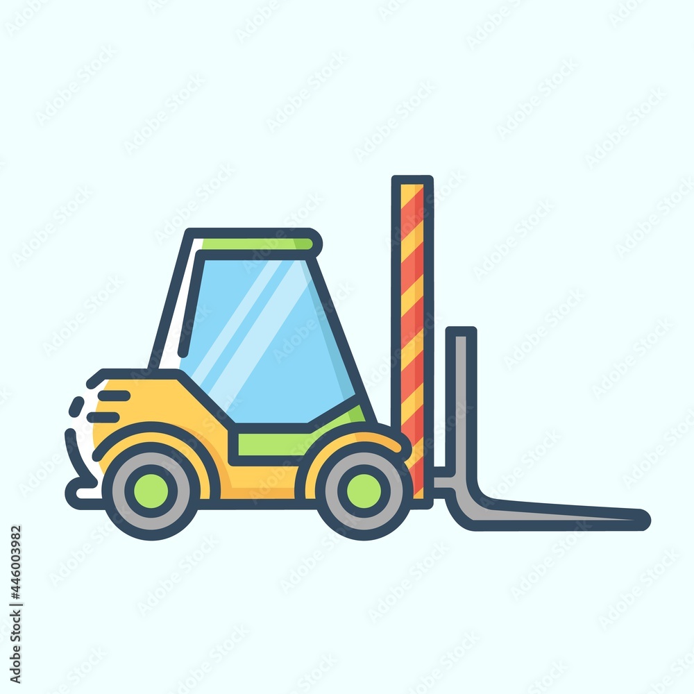 Warehouse forklift colored icon. Loading and storage of goods concept. Vector stylish flat illustrations on light blue background.