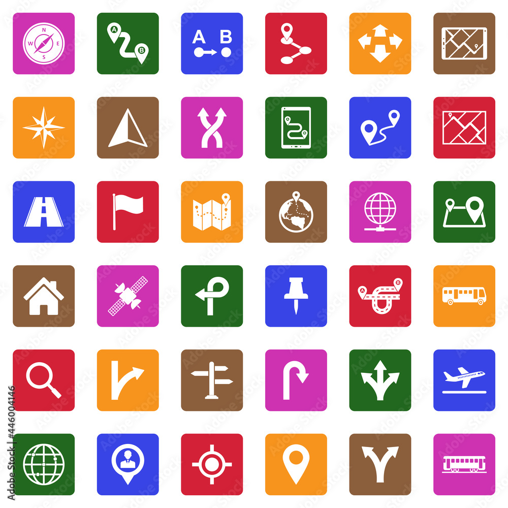 GPS And Navigation Icons. White Flat Design In Square. Vector Illustration. GPS And Navigation Icons. White Flat Design In Square. Vector Illustration.