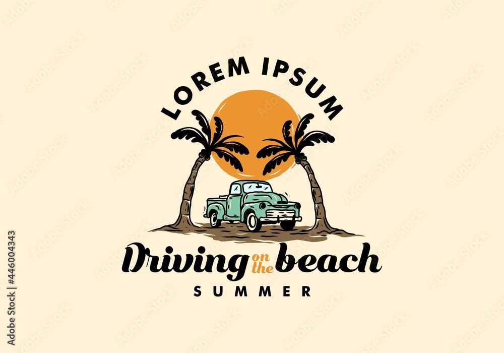 Driving on the beach illustration