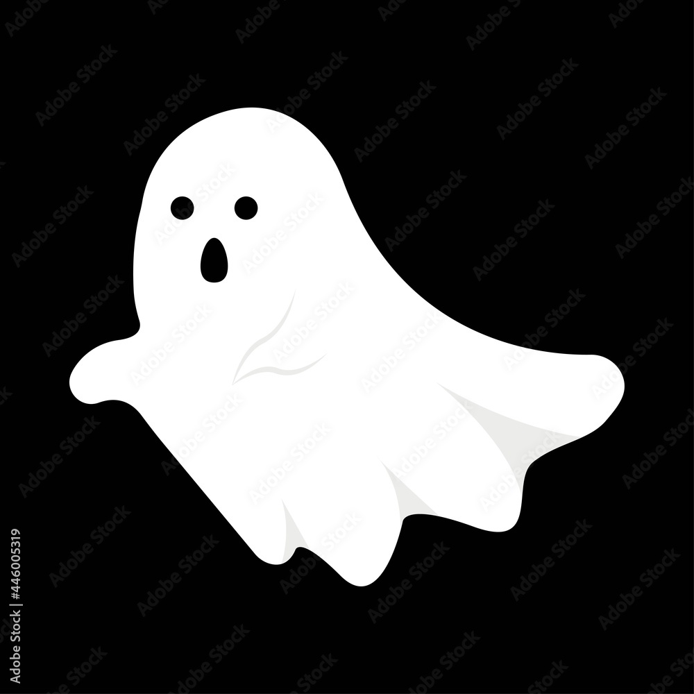 Halloween cute round white ghost design on a black background. Ghost with  abstract shape design. Halloween white ghost party element vector  illustration. Ghost vector with a scary face. Stock Vector | Adobe