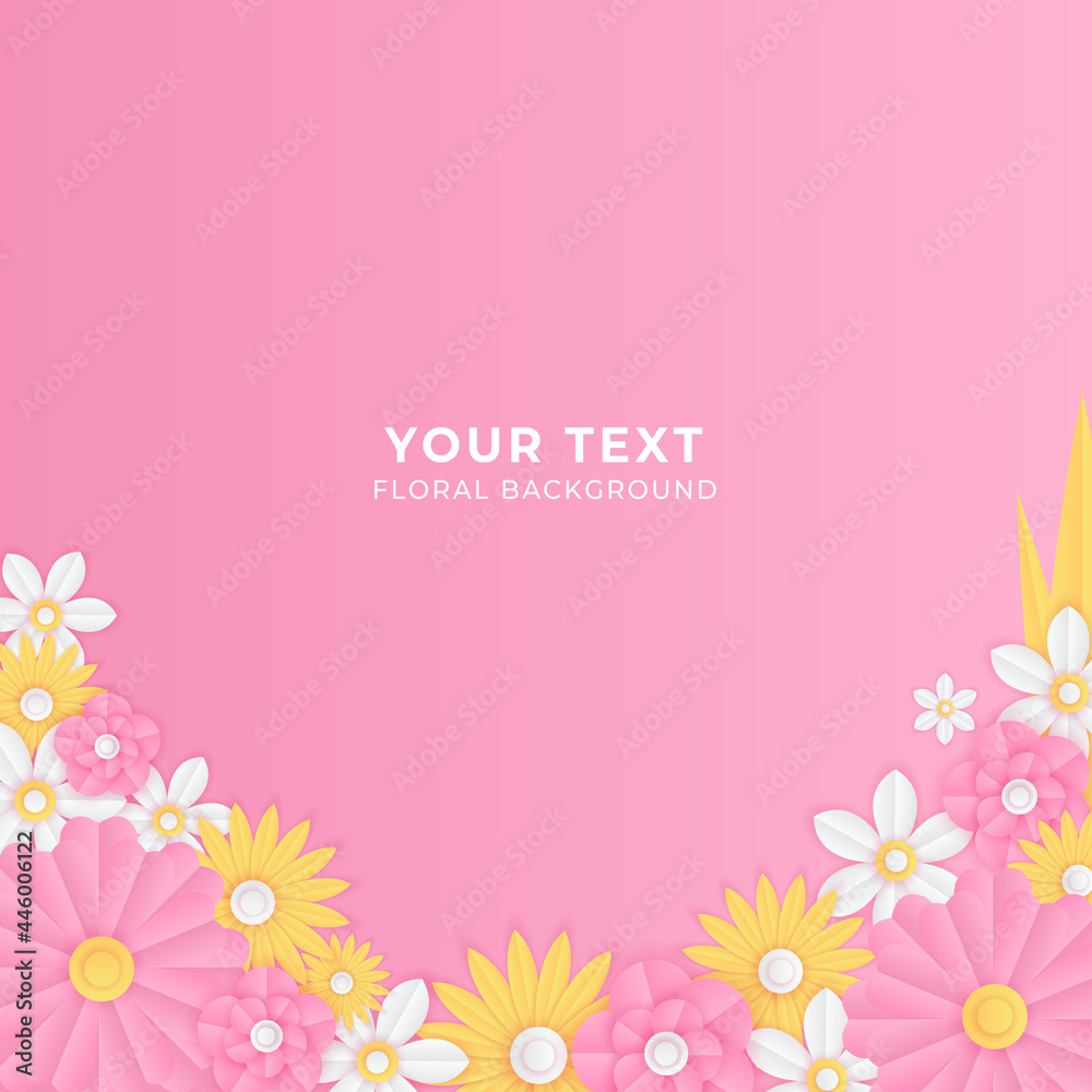 Social media post template with floral paper cut style element. Pink vector banner design templates in simple modern style with copy space for text, flowers and leaves. Wedding invitation backgrounds Social media post template with floral paper cut style element. Pink vector banner design templates in simple modern style with copy space for text, flowers and leaves. Wedding invitation backgrounds