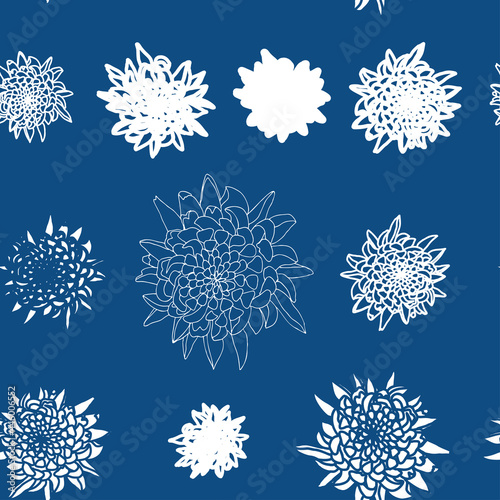 Vector seamless floral pattern with chrysanthemums. Hand drawn flowers background.