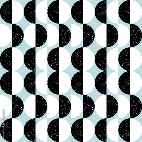 Geometric vector pattern with circles and semicircles. Modern abstract background with simple shapes and  texture.
