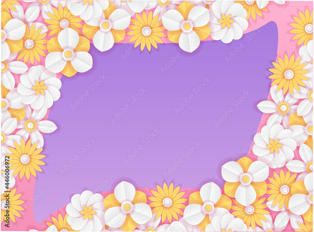 Fresh floral summer background with calm gradient color. Social media post template with flowers paper cut style. Can be use for fashion ads, cosmetic, branding, greeting card