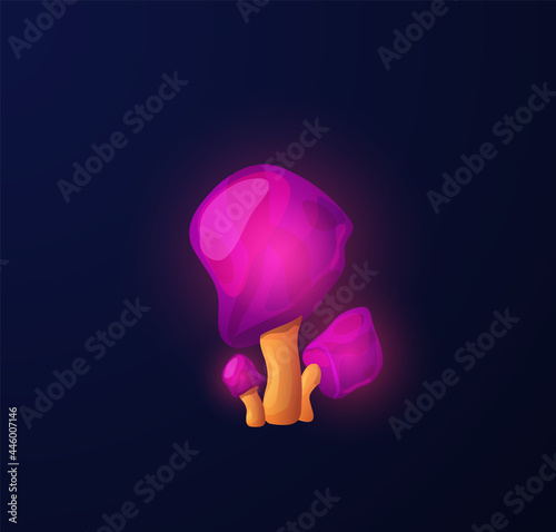 Fantasy psychedelic mushrooms with neon light, flat vector illustration isolated.