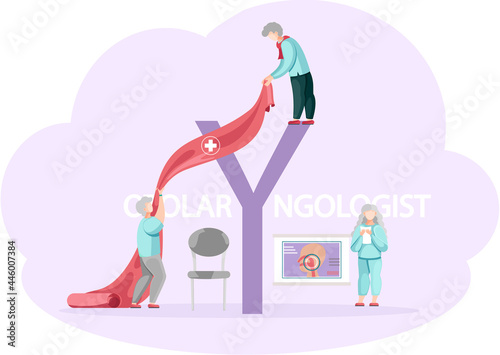Health care, medical examination. Otolaryngologist s office concept. Doctor study illness makes diagnoses and treat patient. Physician treatment of pathologies of throat, ear and nose in clinic