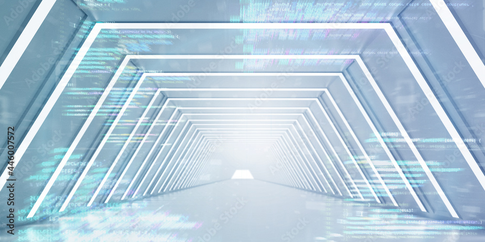 Obraz premium Light Corridor modern background. Futuristic Sci-Fi Tunnel. 3D Rendering