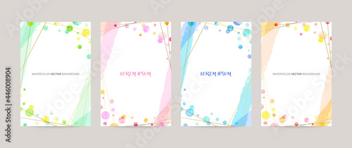 vector card design template with colorful watercolor bubbles  gold lines