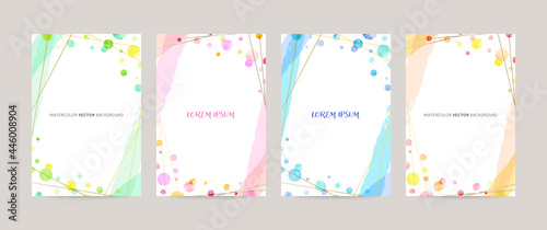 vector card design template with colorful watercolor bubbles, gold lines