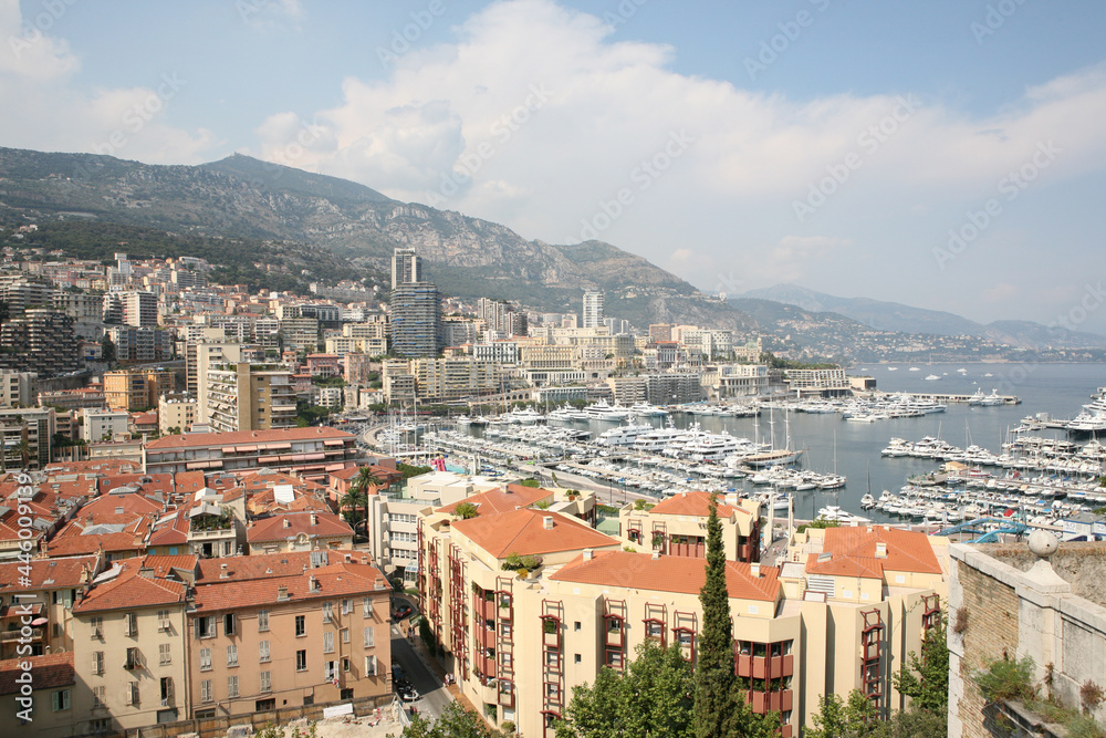 Landscape of Monaco in summer, beautiful mountains and sea
