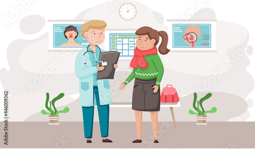 Otolaryngologist doctor with nose, ear and throat or ENT diagnostic and treatment instruments. Otology doctor with patient. Otorhinolaryngology healthcare medicine or otolaryngology diseases