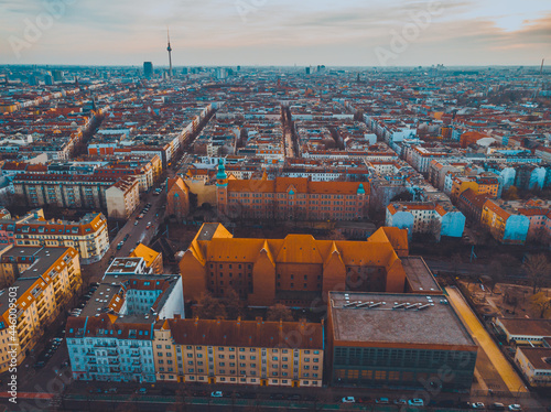 Canvas Print berlin overview in vintage colors - picture was taken by a drone in panoramic vi