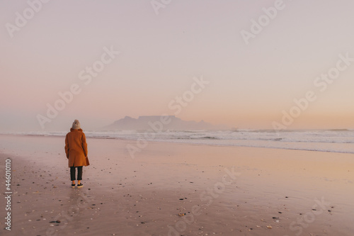 Young woman enjoying view of Table Mountain, Cape Town