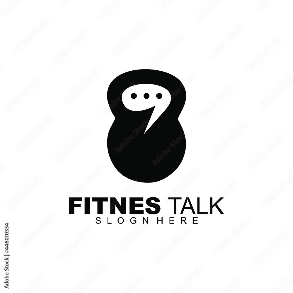 Naklejka premium fitness talk chat dumbbell kettle bell vector logo design