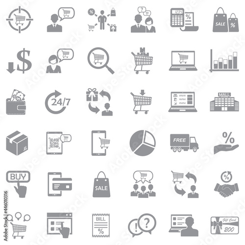 Consumer Behavior Icons. Gray Flat Design. Vector Illustration.