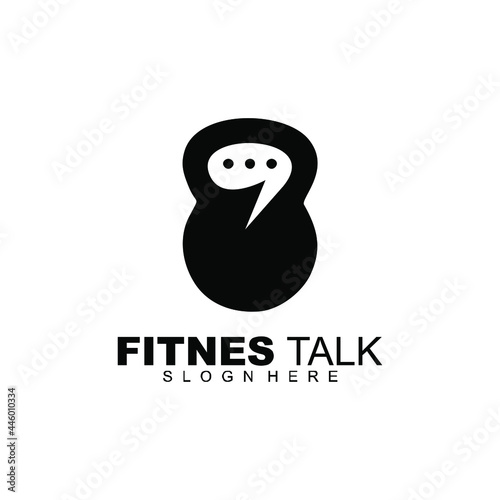 fitness talk chat dumbbell kettle bell vector logo design