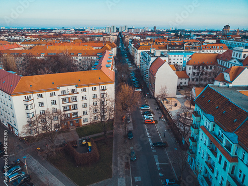 Photography berlin overview in vintage colors - picture was taken by a drone in panoramic vi