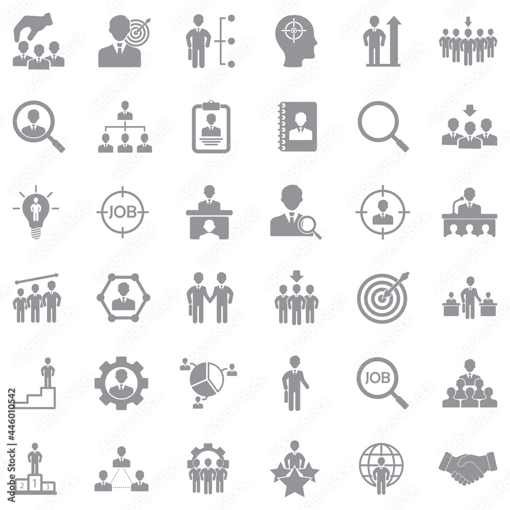 Head Hunting Icons. Gray Flat Design. Vector Illustration.