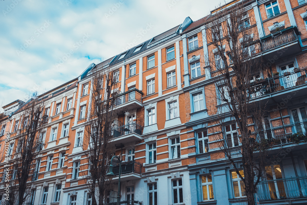 beautiful orange apartment building at prenzlauer berg, berlin