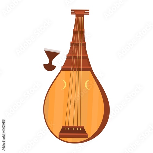 Biwa. Japanese stringed and plucked musical instrument. Vector. Graphic drawing.