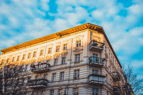 beautiful orange apartment building at prenzlauer berg, berlin