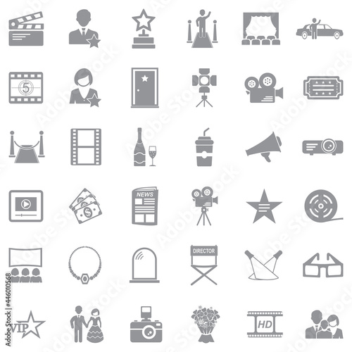 Hollywood Icons. Gray Flat Design. Vector Illustration.