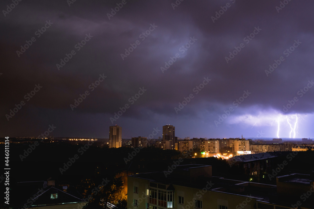 Lightning Strike in City at night