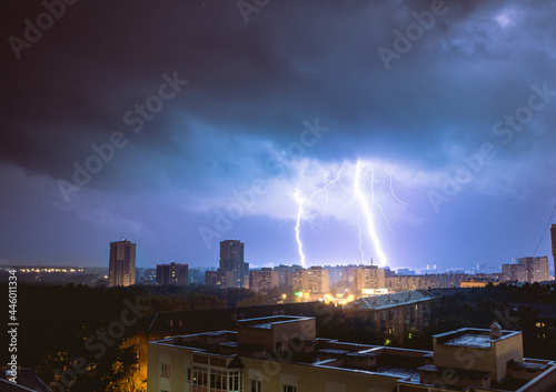 Lightning Strike in City at night