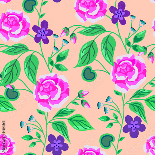 Fototapeta Naklejka Na Ścianę i Meble -  Vintage rose floral pink seamless pattern