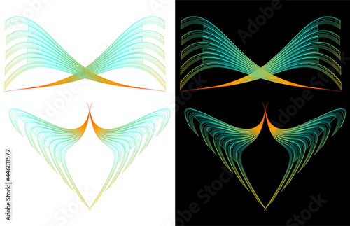 Abstract shapes made with gradient lines. Graphics design elements set