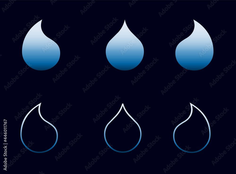 Waterdrops set in line and flat gradient color style on dark blue background Waterdrops set in line and flat gradient color style on dark blue background
