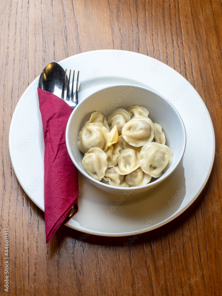 National Russian cuisine, dumplings in a plate