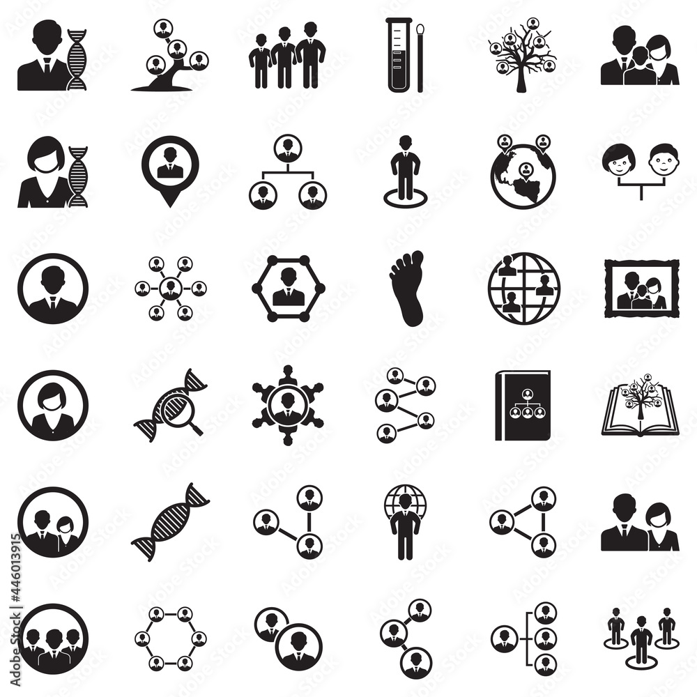 Ancestry Icons. Black Flat Design. Vector Illustration. Ancestry Icons. Black Flat Design. Vector Illustration.