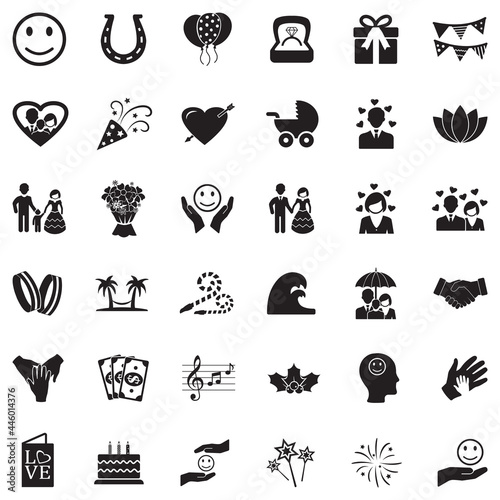 Happiness Icons. Black Flat Design. Vector Illustration.