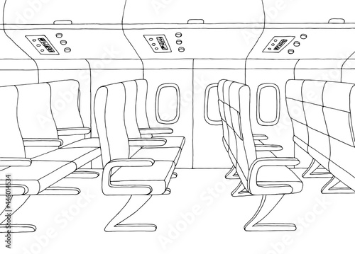 Aircraft interior graphic black white sketch illustration vector 