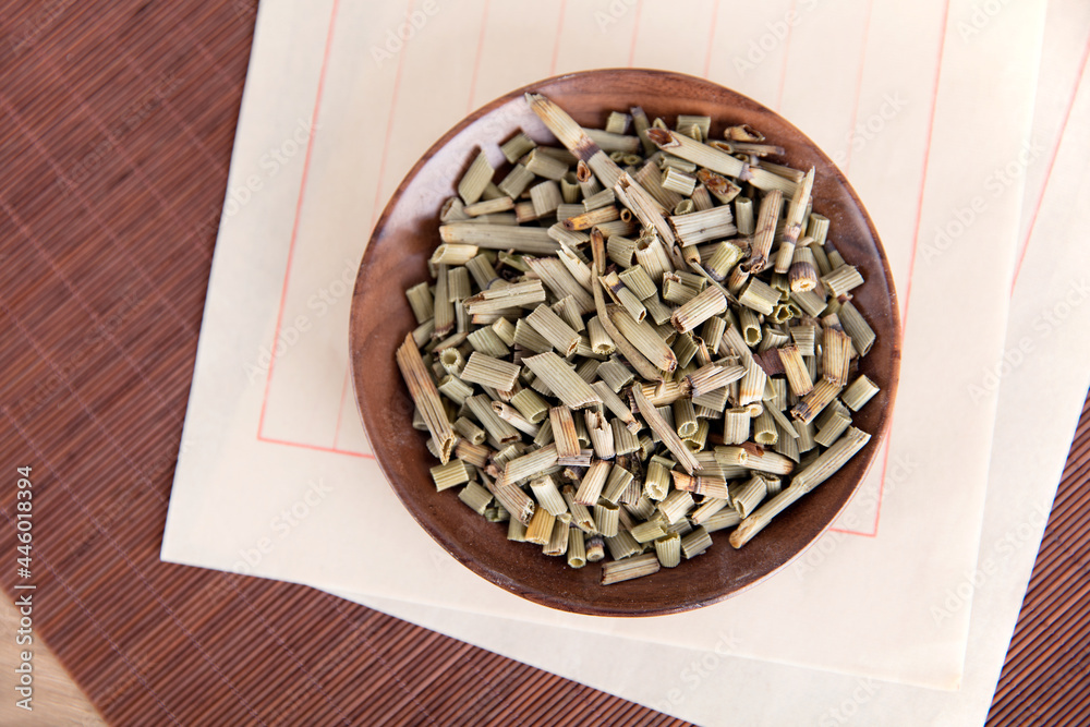 A plate of Chinese medicine Equisetum on the medicine book A plate of Chinese medicine Equisetum on the medicine book