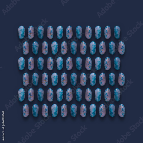Blue Gemstones Pattern on background, color Stones photography composition.