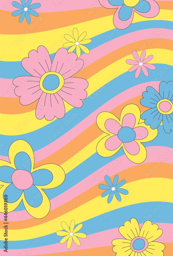 vector background with retro flowers for social media posts, banner, card design, etc.