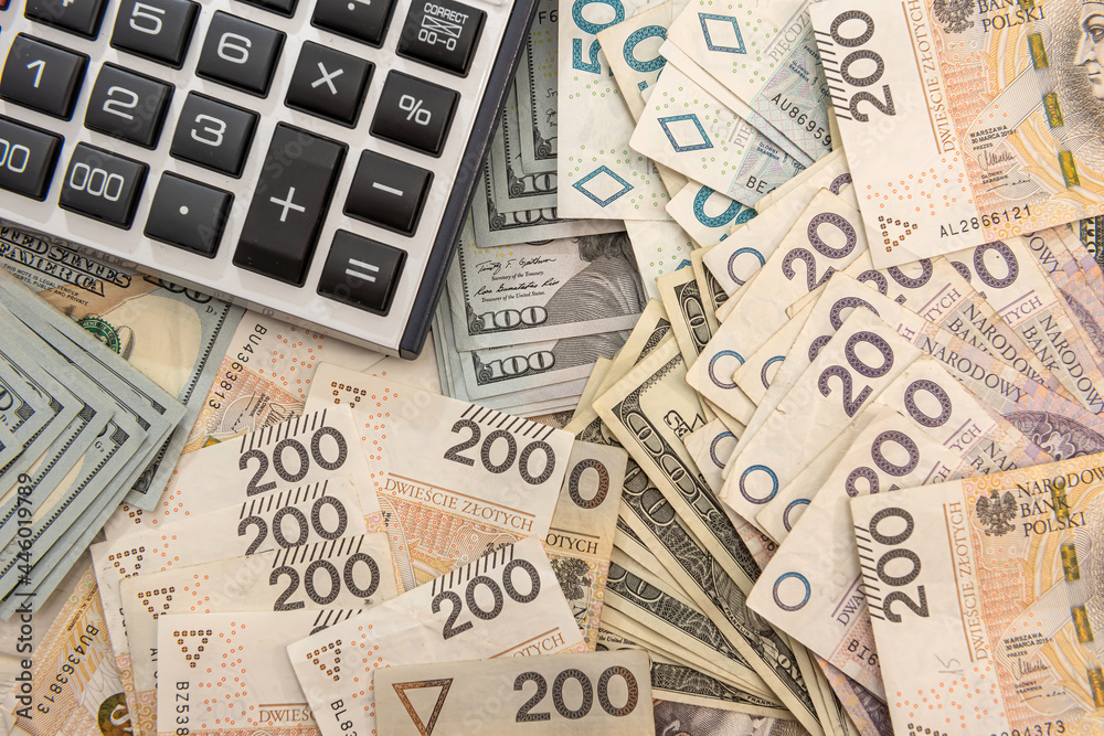 dollar zloty and calculator business concept