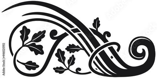 Art deco arabesque with oak branches. Art Deco style vector illustration with silhouettes of oak leaves creating a symbol.