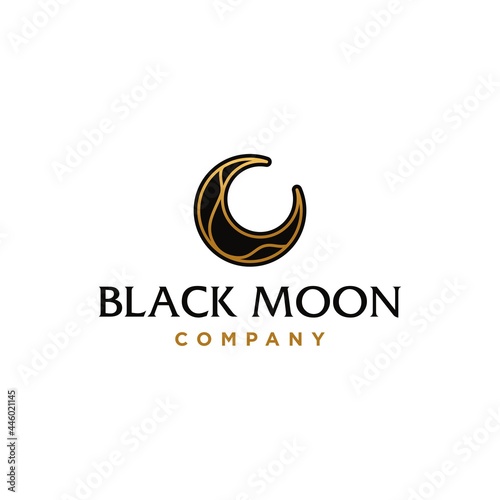 black and golden moon logo. elegant crescent moon and star logo design line icon vector in luxury style outline linear