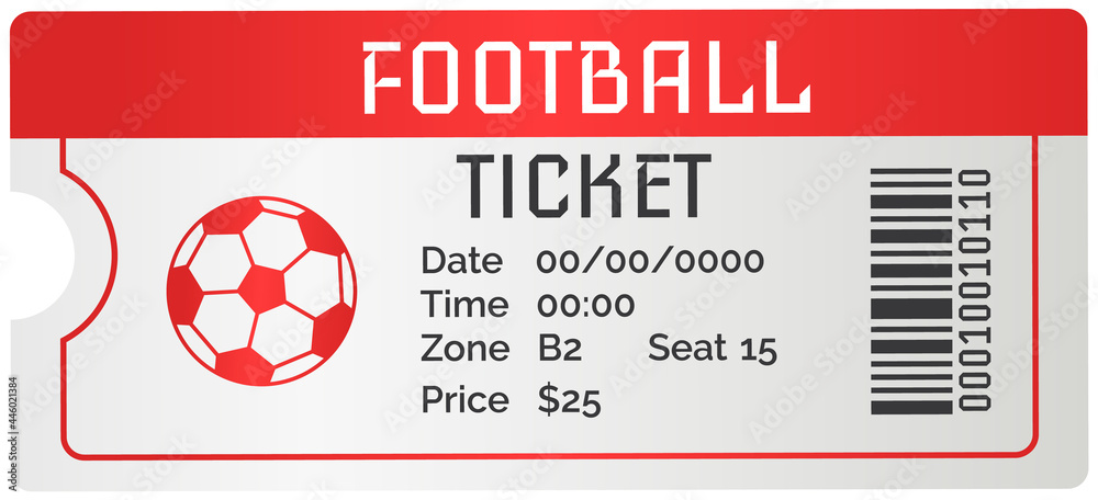 Vecteur Stock Football ticket card modern design. Invitation to football  match to sports stadium to competition. Permission to enter soccer tribune  for spectators to tournament. Fan ticket to sports match | Adobe