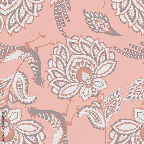Paisley vector seamless pattern with Birds.
